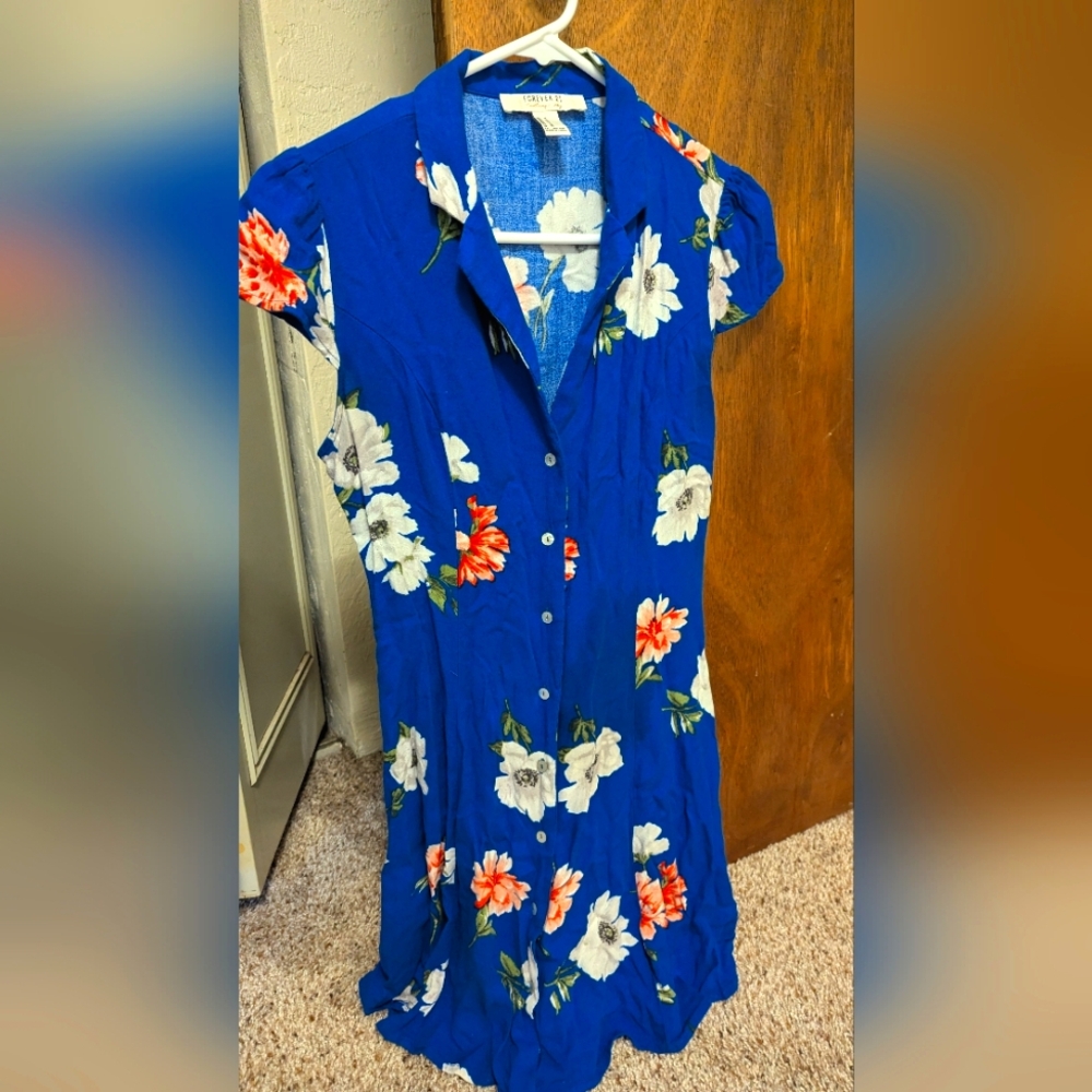 Blue floral A-line dress